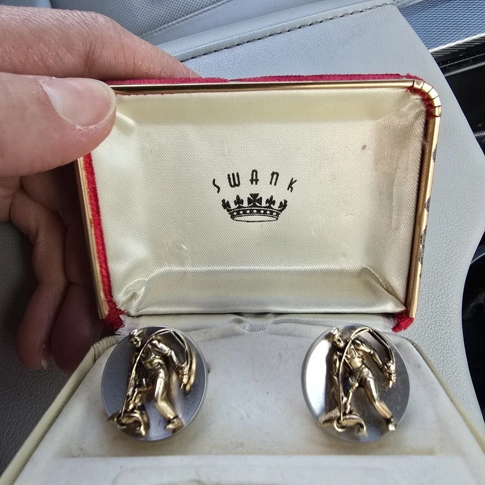 Vintage SWANK Cufflinks Silver & Gold Tone Scythe Man Father Time Reaper Motif‎